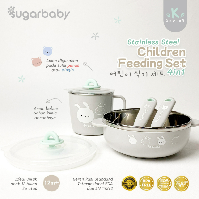 Sugar Baby Healthy Stainless / Silicone Feeding Set / perlengkapan makan bayi MPASI isi 3Pcs dan isi 4pcs 6m+