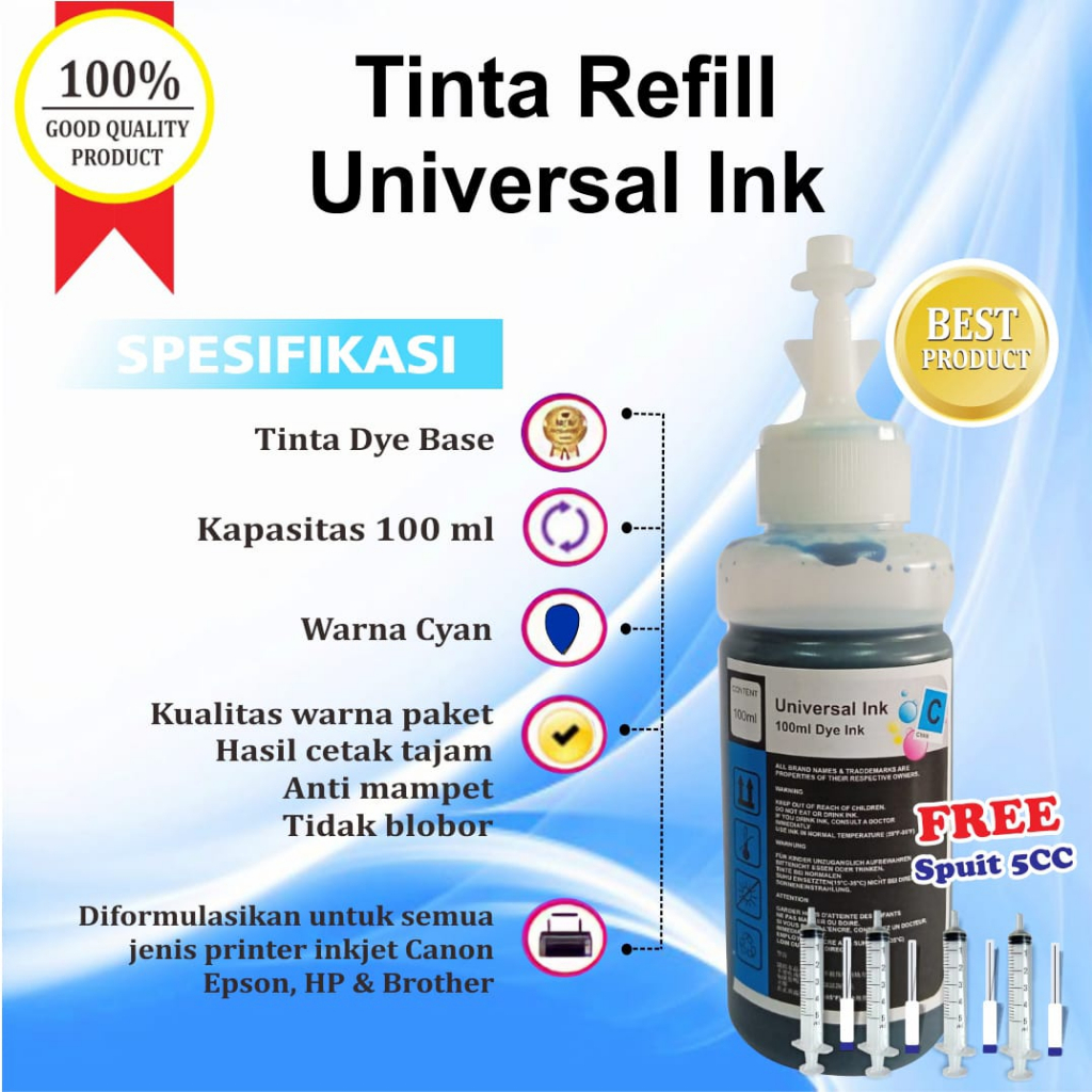 Tinta Refill HP 46 678 680 682 703 704 802 803 Dye Ink 100ml + Spuit