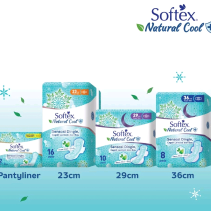 Softex natural COOL WING ( 23cm isi 16 pads) super slim daun sirih mint dingin pembalut wanita (no.257)