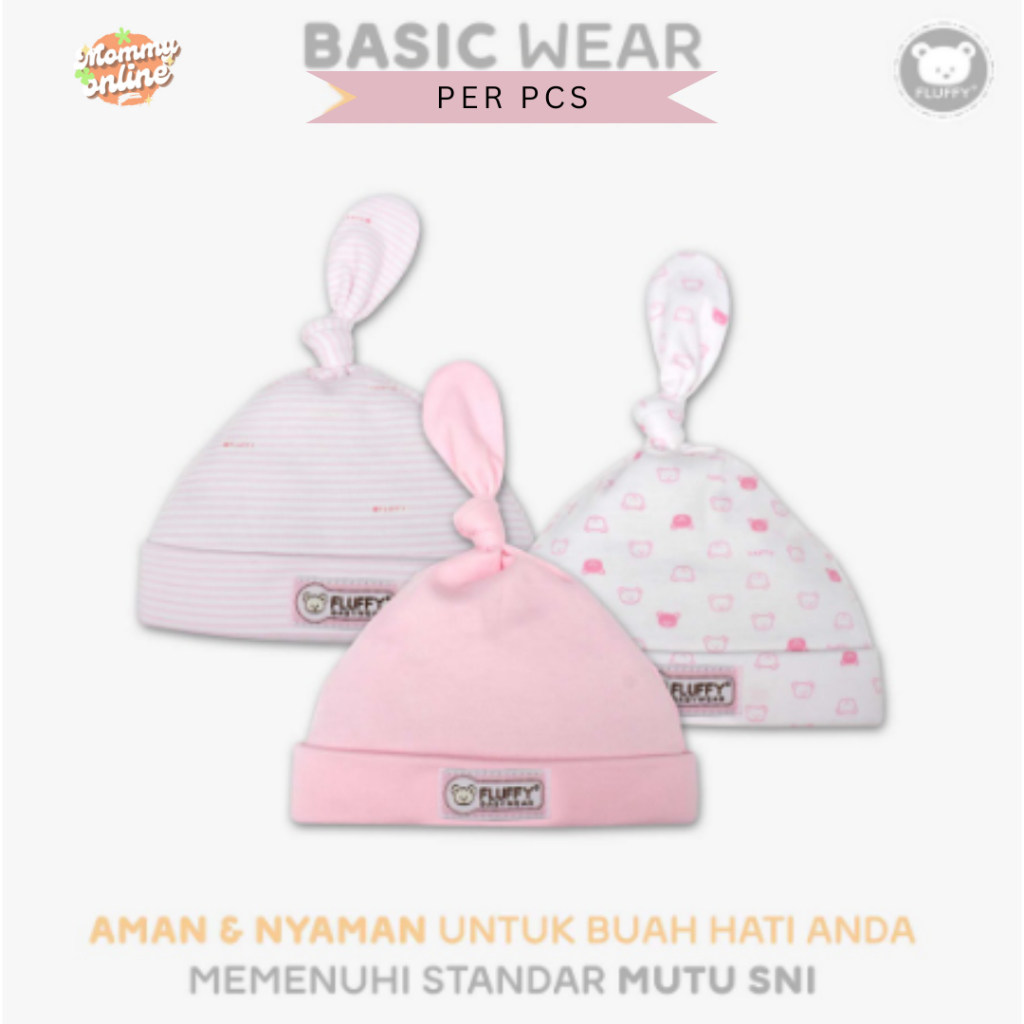 [MOMMYONLINE] Fluffy Topi Bayi Kuncung Newborn 0 - 3 bulan Warna Khaki / Abu-abu / Pink