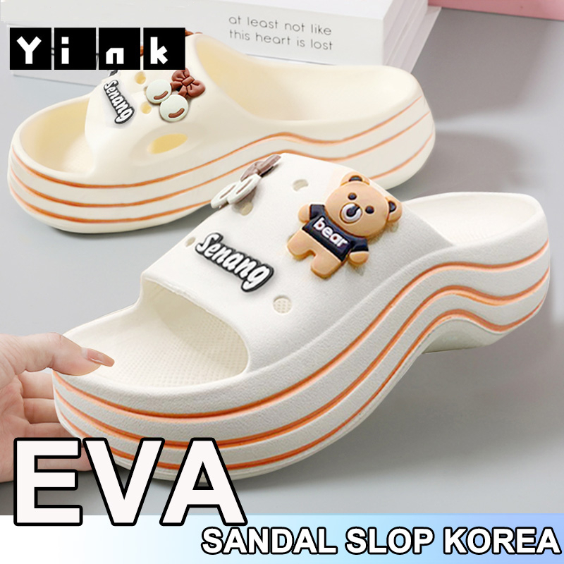 Yink Sandal Fuji Wanita Import 2025 Sendal Wedges Wanita Kekinian Korea Terbaru Rumah Jibbitz Platfrom Tebal Baim Viral Slip On Selop Lucu Eva