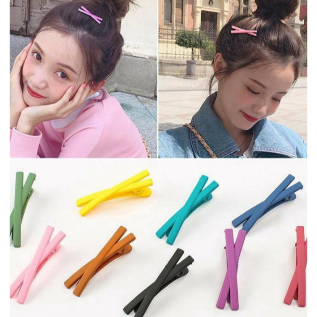 A403 JEPIT RAMBUT MODEL SILANG korea jepitan pin hair aksesoris fashion poni matte warna warni cross wanita clip palsu extention