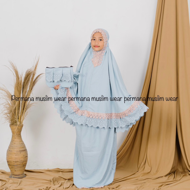 Mukena Anak Lasercut rempel premium katun 5-9 tahun