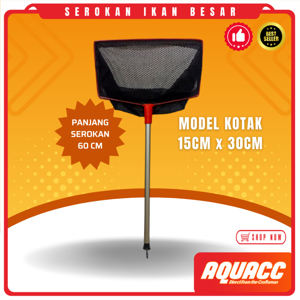 Serokan Ikan Jumbo Seser Ukuran Besar Kotak 30 cm Gagang Handle Alumunium Jaring Halus Premium