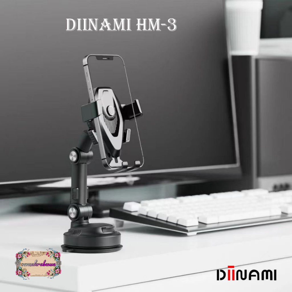 DIINAMI HM-3 Holder hp mobil Dudukan handphone universal original untuk pemasangan di dashboard kaca meja lemari bisa potrait landscape 360 derajat SB5538