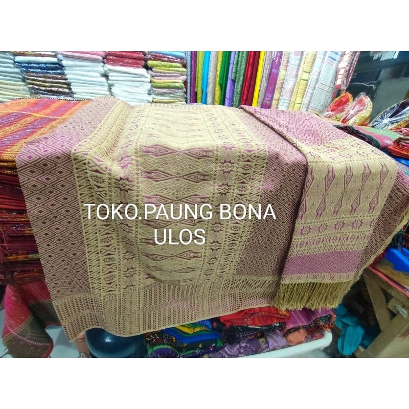 1 SET SARUNG +SELENDANG SONGKET TUMTUMAN TAMPA SAMBUNGAN WARNA DASAR PINK KEPALA SONGKET KUNING