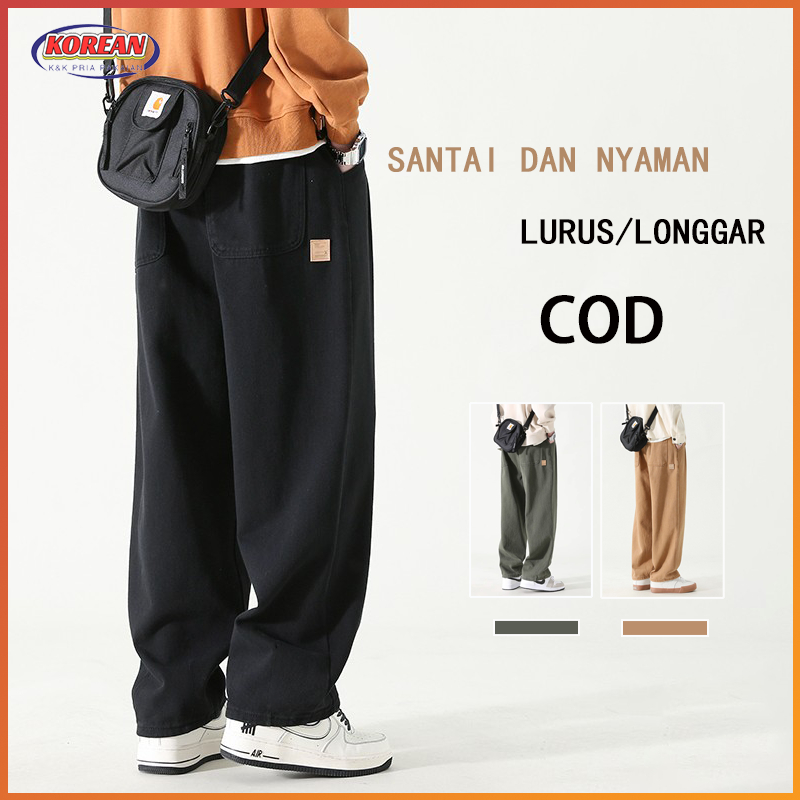 Celana panjang pria korean style celana cargo panjang celana hitam pria loose lurus pants celana panjang cowok celana santai oversize celana boyfriend jogger dasar2023