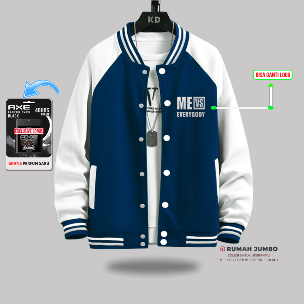 Jaket Bomber Varsity Baseball Me Vs Everibody Oversize (M - 6XL) Jaket Custom