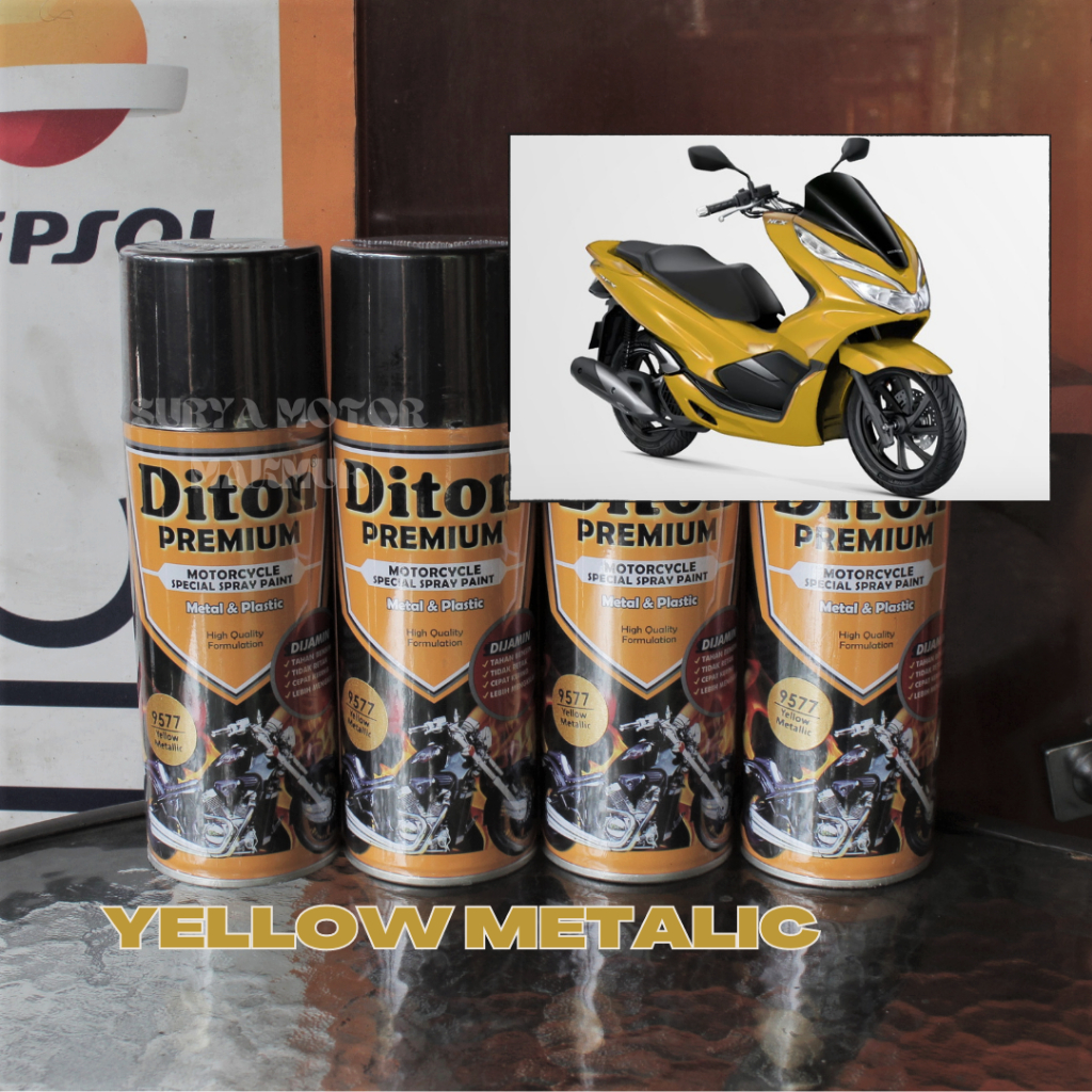 Pilok / Pilox Diton Premium 9577 : Yellow Metalic Kuning Metalik Cat Semprot