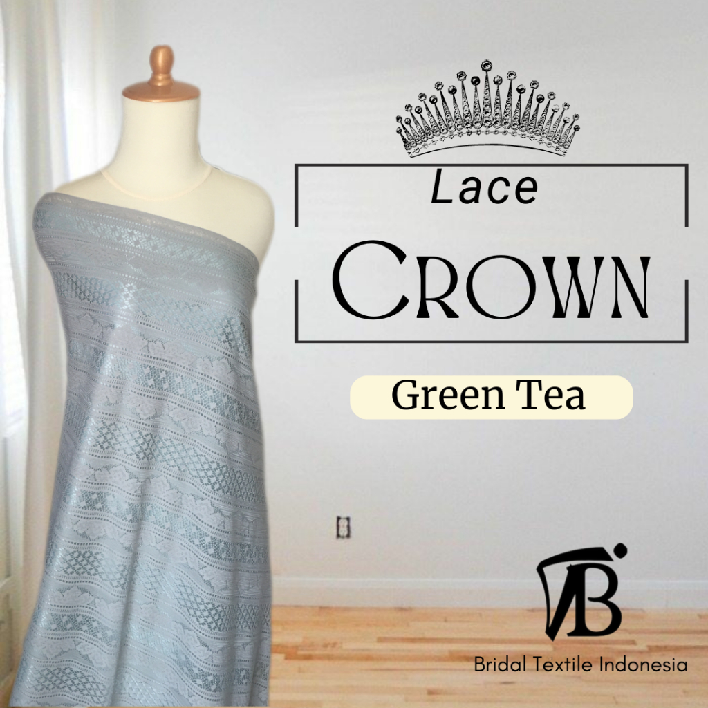 Kain Bahan Brokat Renda Lace Vintage Crown Warna Hijau Green Tea