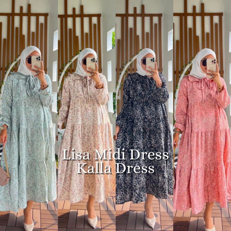 LISA ALVARO COLLECTION MIDI DRESS CRINKLE AIRFLOW PREMIUM MOTIF BUNGA BUSUI FRIENDLY JUMBO HAMIL TAL