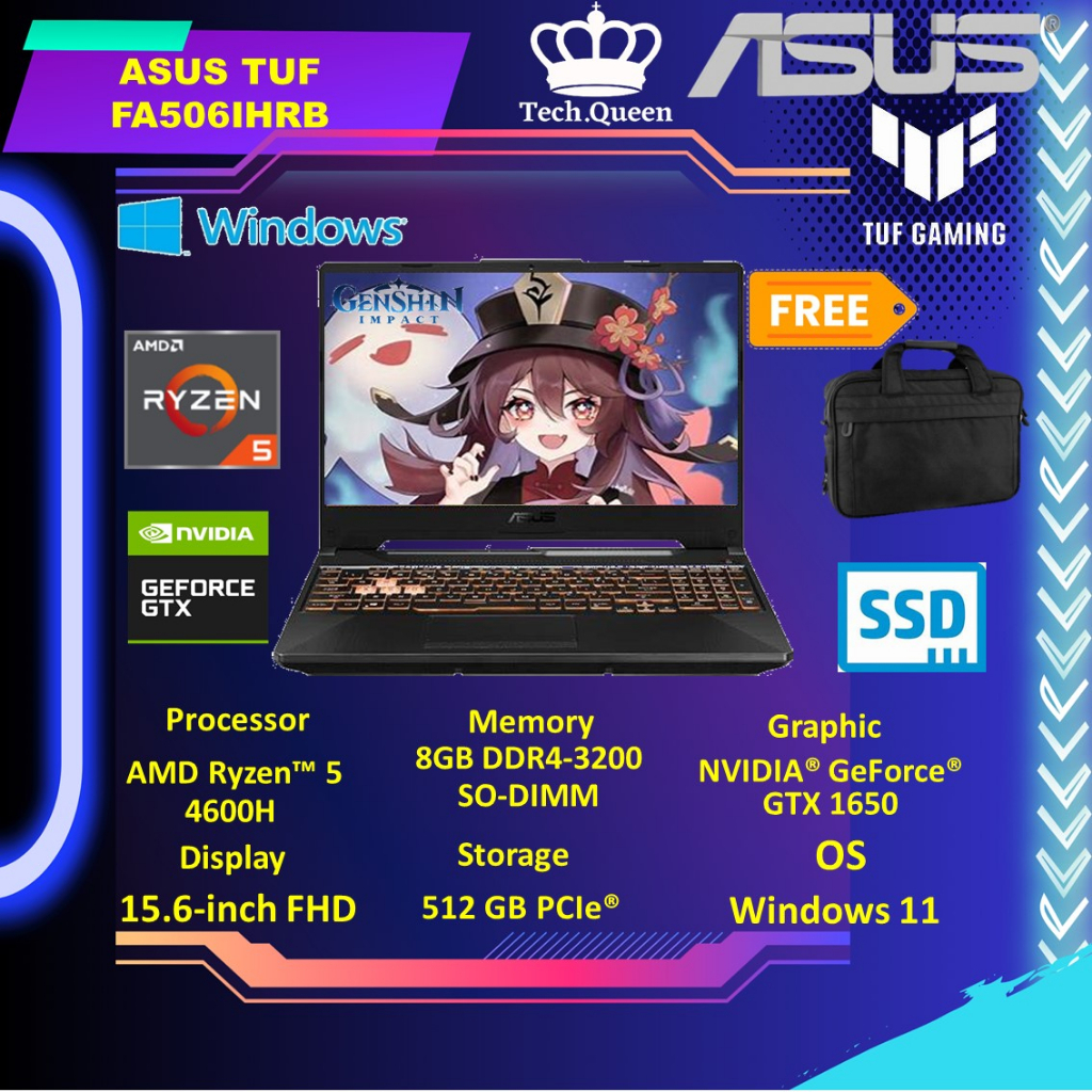 ASUS TUF FA506IHRB R565B6TO11 GTX1650 4GB/ RYZEN 5 4600H 8GB 512SSD W11+OHS 15.6FHD 144HZ RGB 2YR BLK