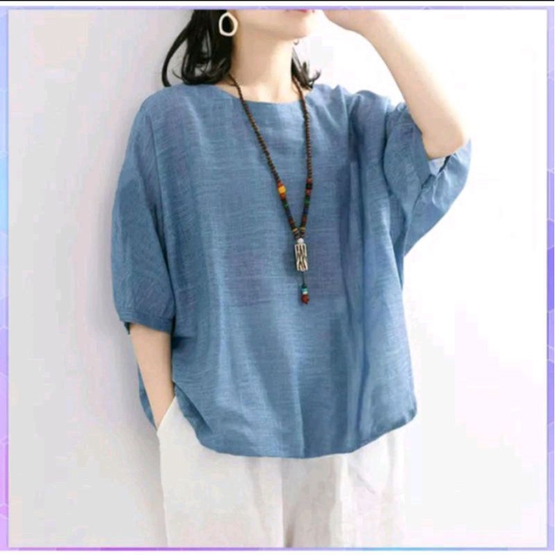 baju blouse bahan katun linen pinggang tali serut