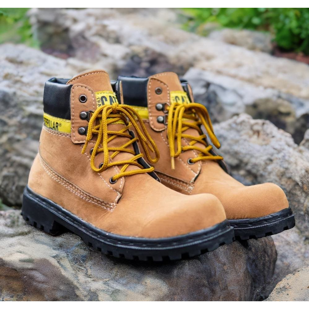 SEPATU SAFETY SEMI BOOTS PRIA KULIT TALI SAVETY BUT SEPTI SEPATU BOOTS UJUNG BESI OUTDOOR HIKING