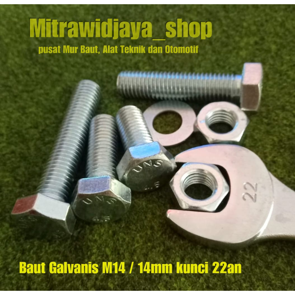 Baut kunci 22 M14 p2.00  panjang 1cm 2cm 3cm 4cm 5cm 6cm 7cm 7,5cm baut galvanis M14 14mm kunci 22an