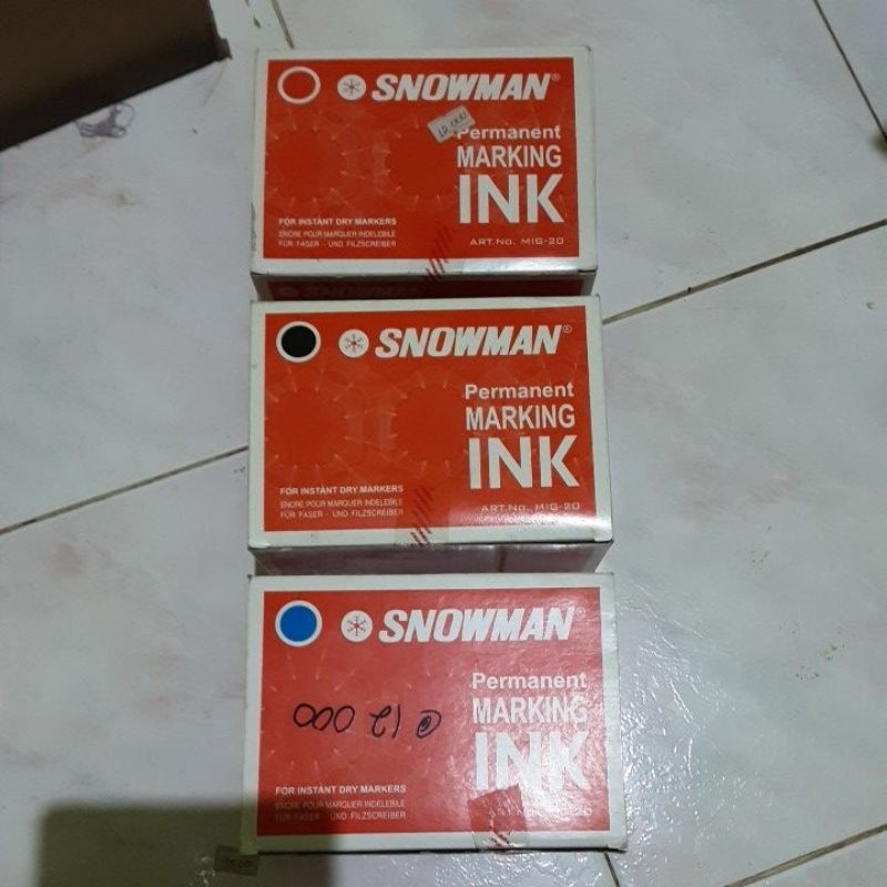 

Cuci Gudang !! 1 Doz ( 1 lusin ) Tinta Isi Ulang Refill Spidol Permanent Marking Snowman MIG-20 ( Hitam, Biru, Merah ) Original Refill Ink Murah