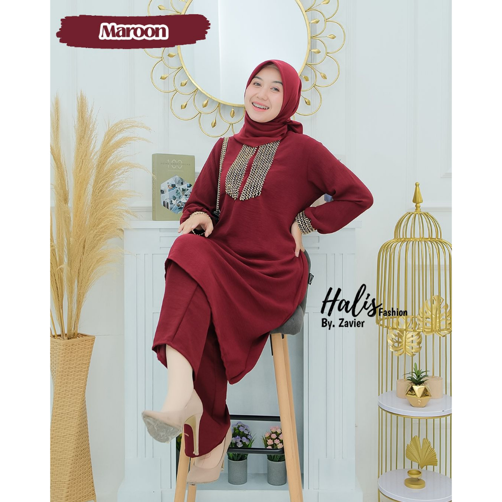 LONG ONE SET BINAR ORI HALIS MAVAZA bordir halis renda rajut new style model terbaru unik formal kondangan pesta