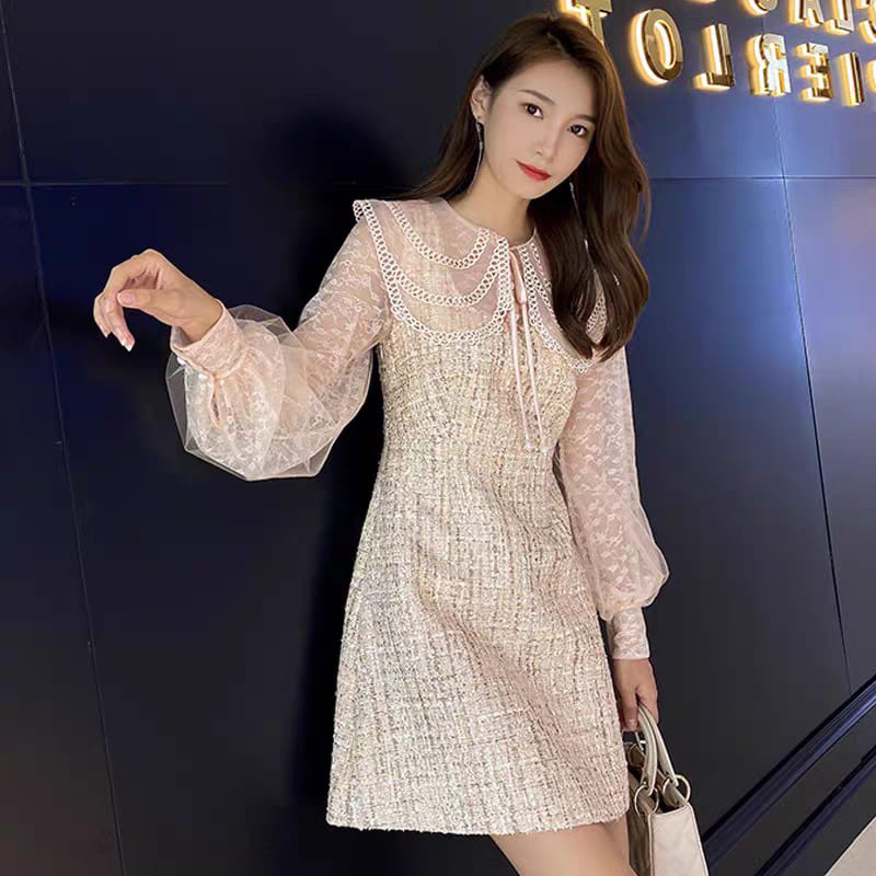 Spring And Autumn Style Ladies Luxury Collar Tweed Dress M478