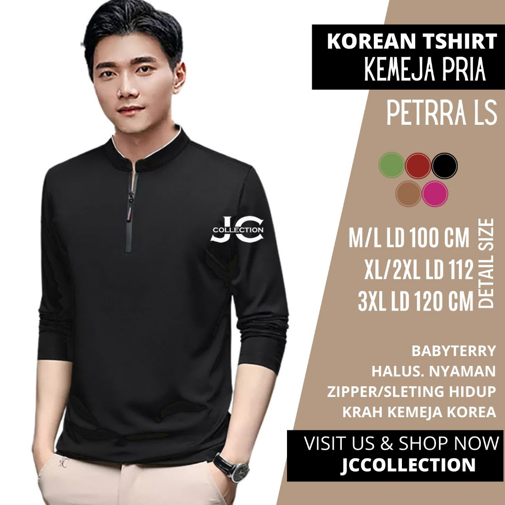 Tshirt kaos Pria Jumbo Lengan panjang Korea Style Variasi Resleting Zipper Pettrra- JCCollections