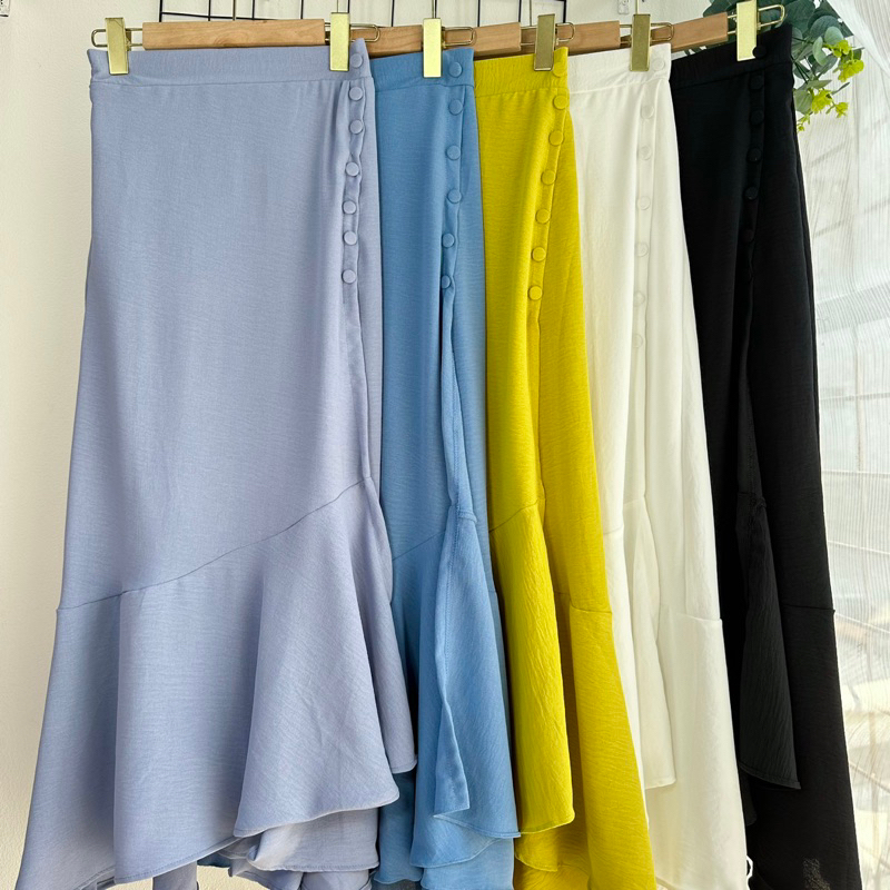 Long skirt korean style / Rok kringkel airflow premium / rok panjang kancing