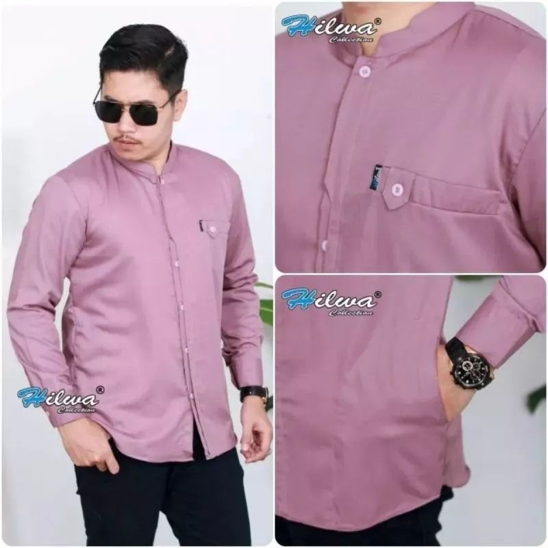 Baju koko hilwa albino lilac saku samping- sragam terbaru Al Munsyidin pekalongan Kemeja baju koko P