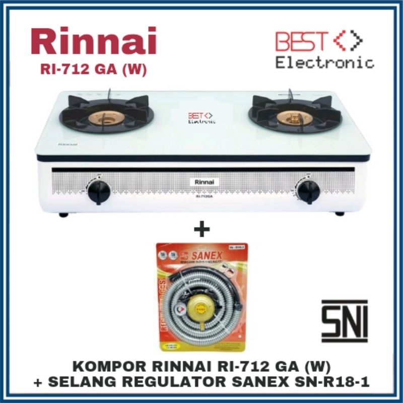 Kompor Gas Kaca Rinnai RI - 712 GA(W) Putih Temper Glass 2 Tungku Besar Rinnai 712 GA Kompor Rinai R