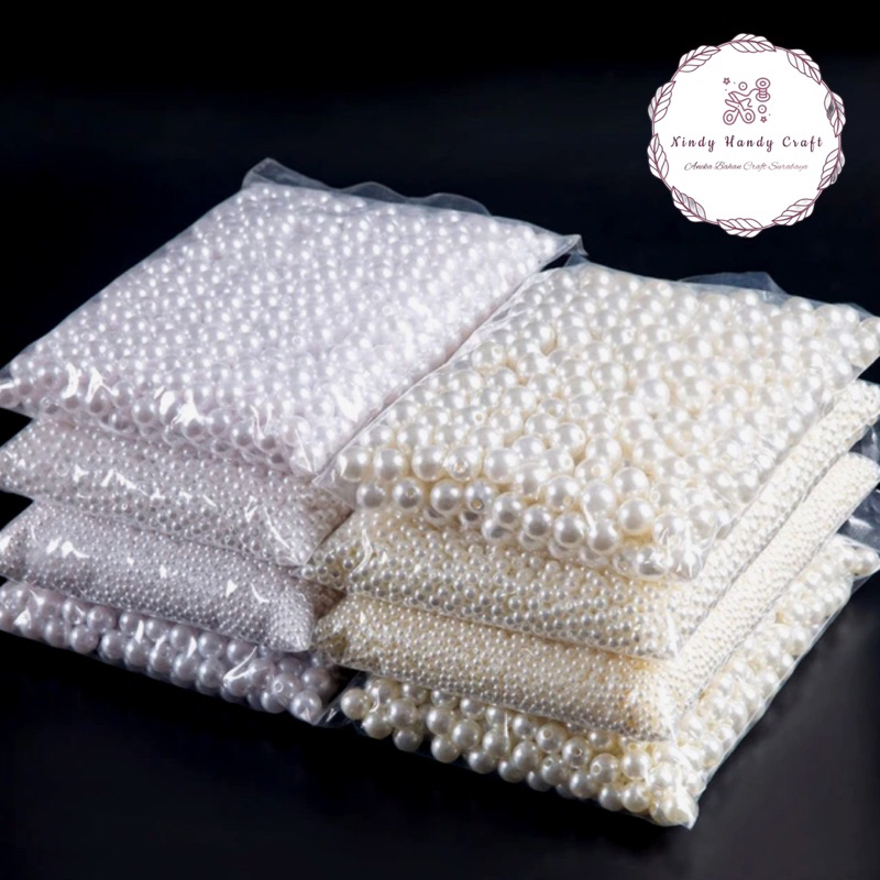 450gr Mutsin 6-8-10-12mm -Mutiara sintetis - Mutsin -  Mutiara Putih - manik Abs