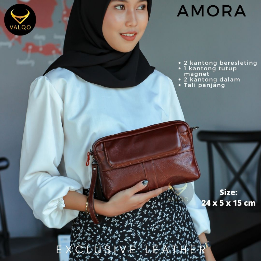 [VALQO] AMORA Tas Wanita Kulit Sapi Clutch Pouch Cewek Perempuan