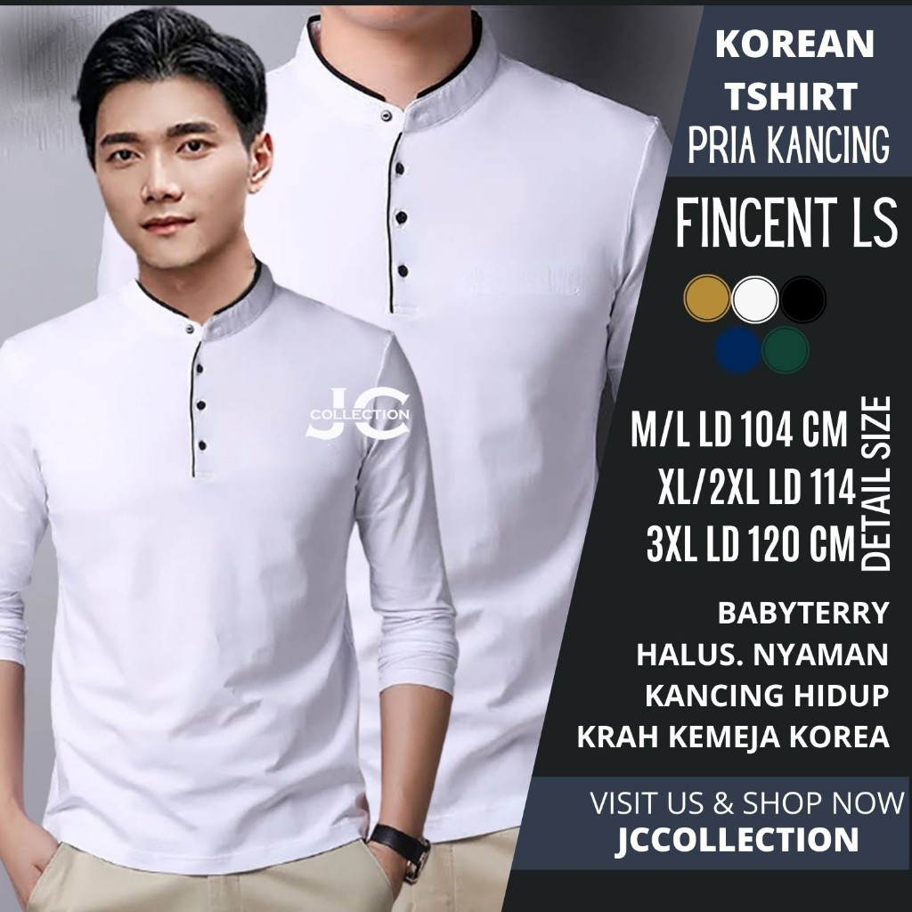 Tshirt Kaos Jumbo Pria / Tshirt Kaos Panjang Pria Gaya Korea Variasi Kancing Fincent - JCCollections