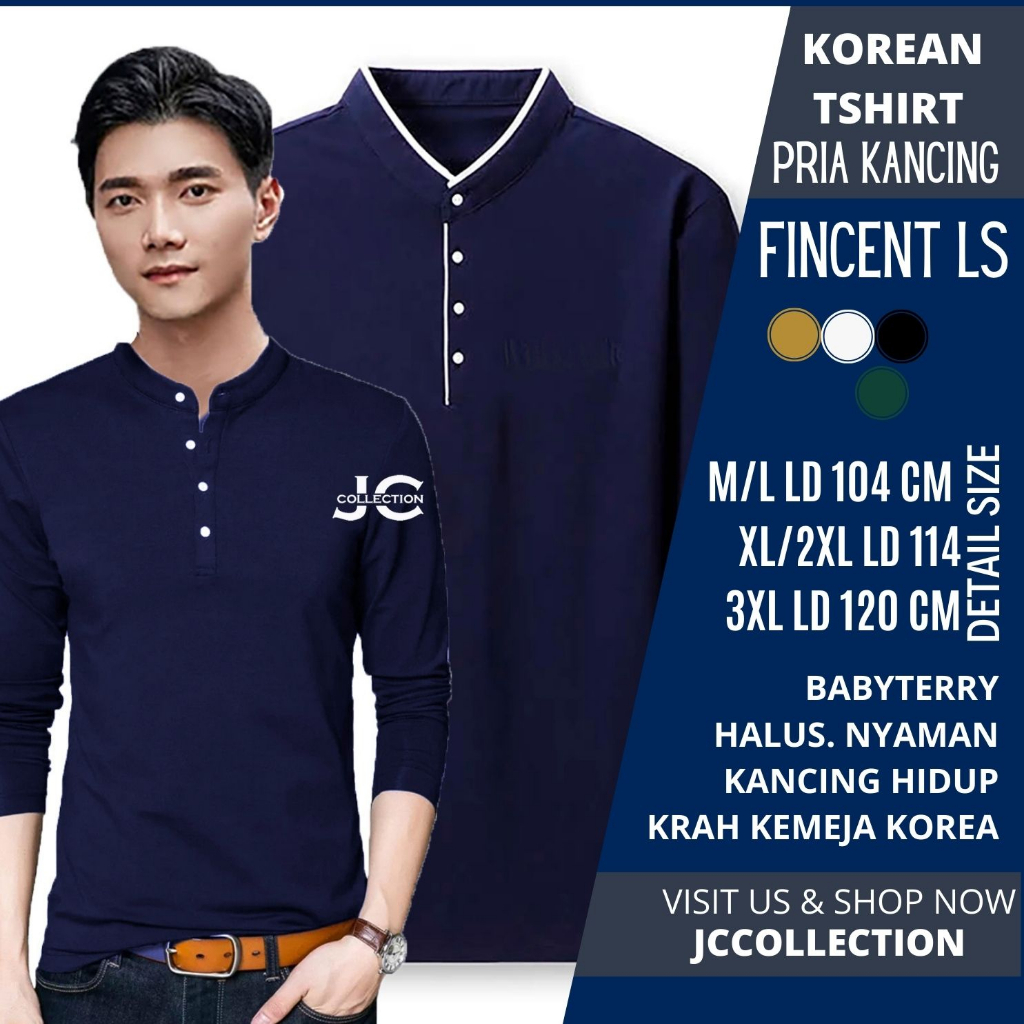 Tshirt Kaos Jumbo Pria / Tshirt Kaos Panjang Pria Gaya Korea Variasi Kancing Fincent - JCCollections