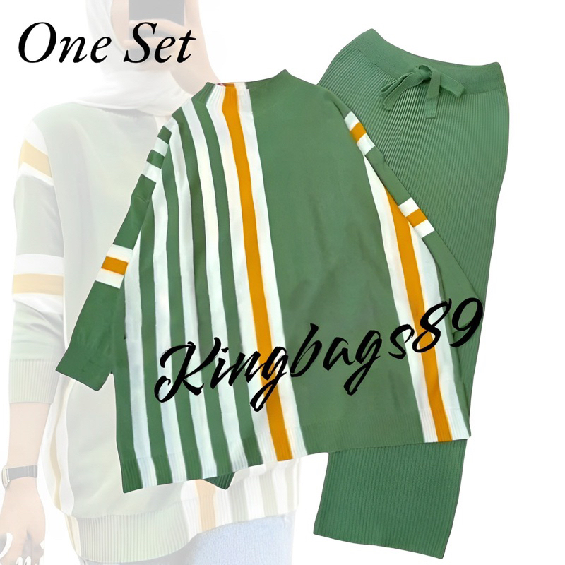 one set Laura Atasan Rajut blouse Kulot salur