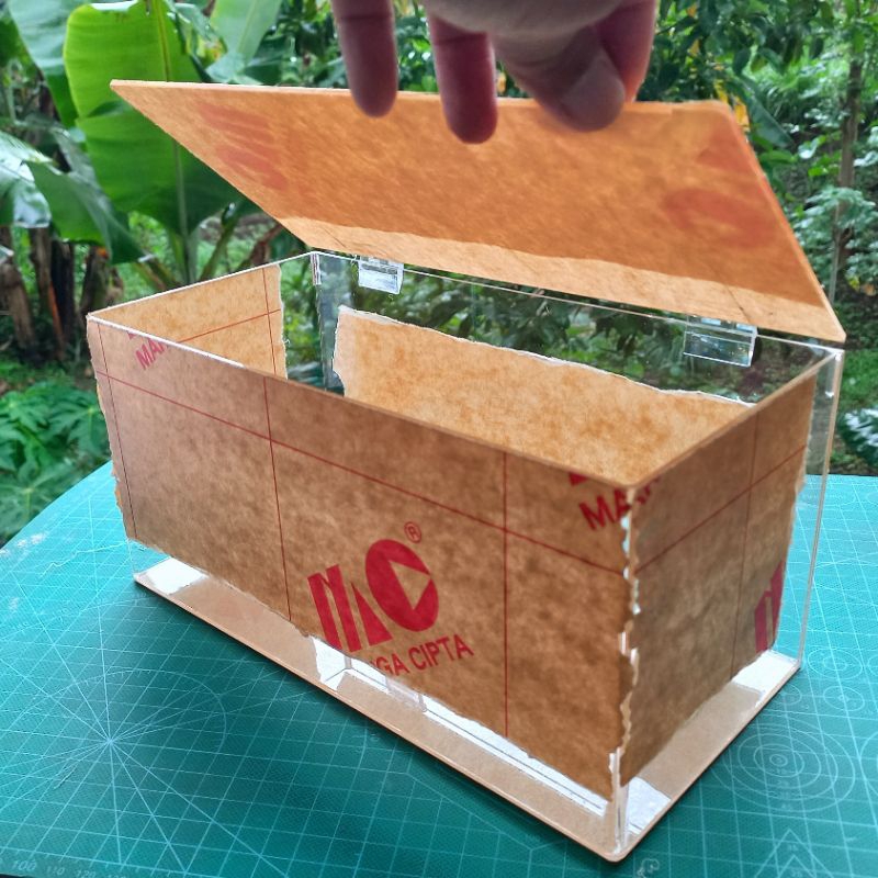 kotak akrilik serbaguna tutup engsel