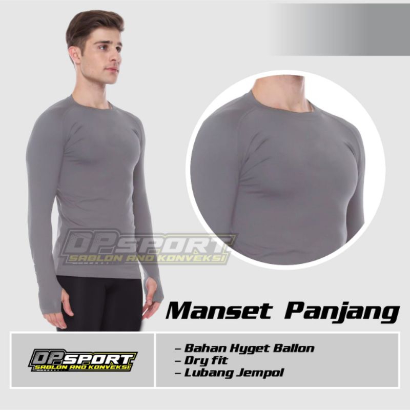 Jersey Lengan Panjang Warna Abu - abu Polos Baselayer Sport