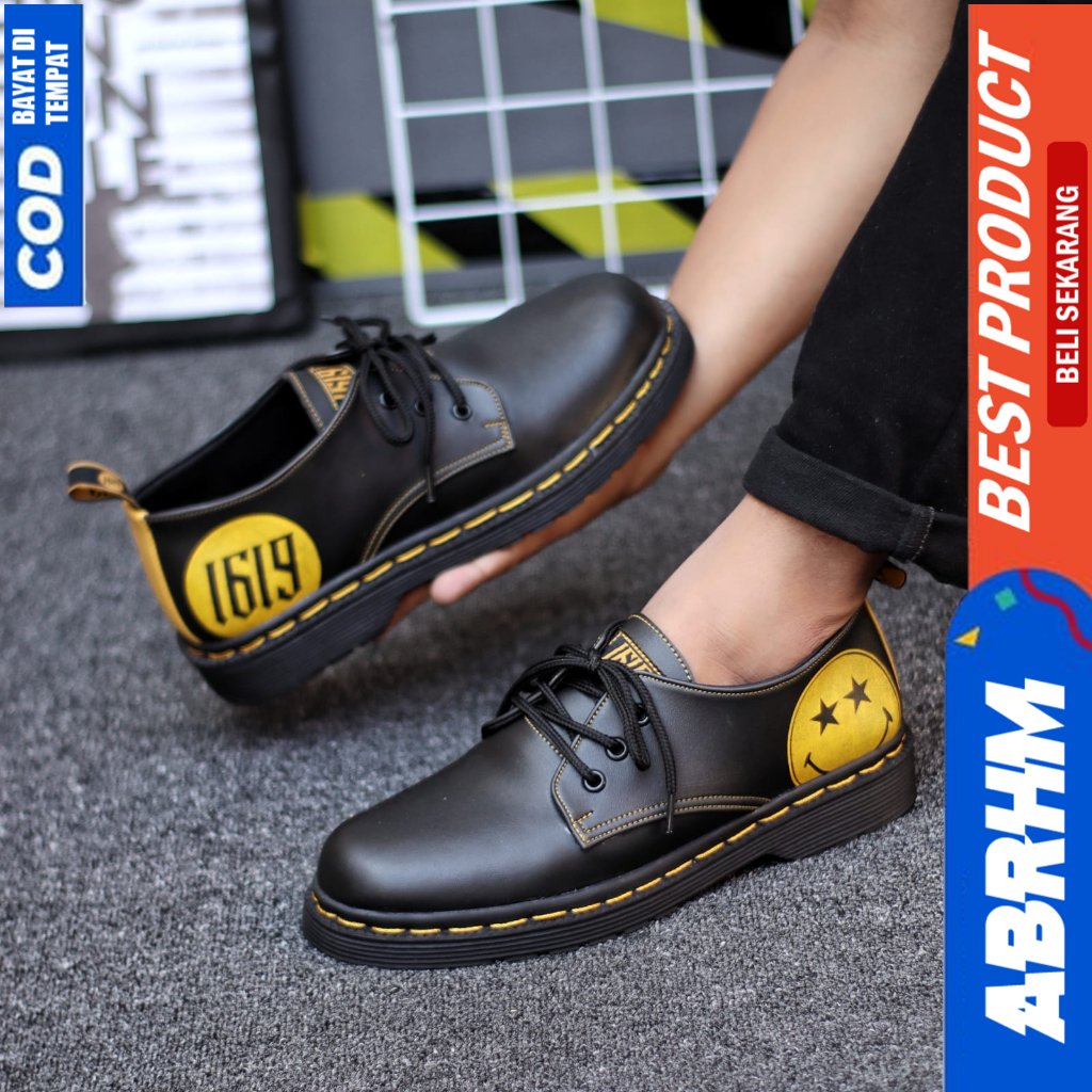 ABRHM Sepatu Formal Pantofel Docmart Low Boot Hitam Casual Kerja Pria