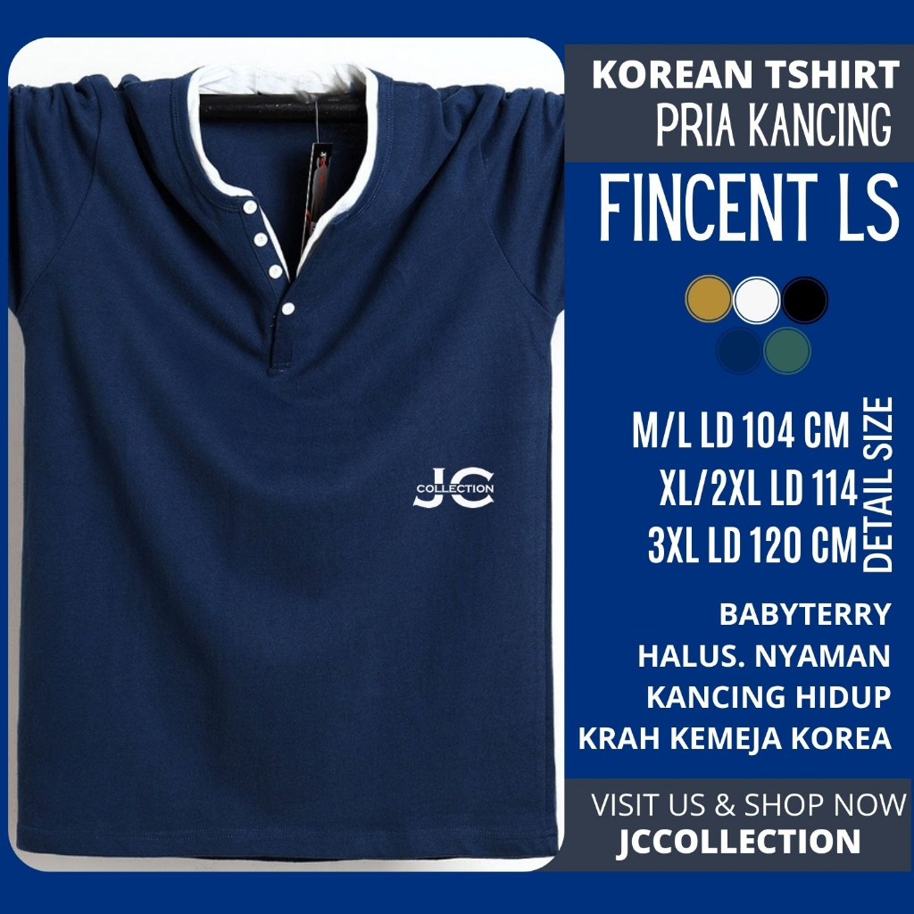 Tshirt Kaos Jumbo Pria / Tshirt Kaos Panjang Pria Gaya Korea Variasi Kancing Fincent - JCCollections