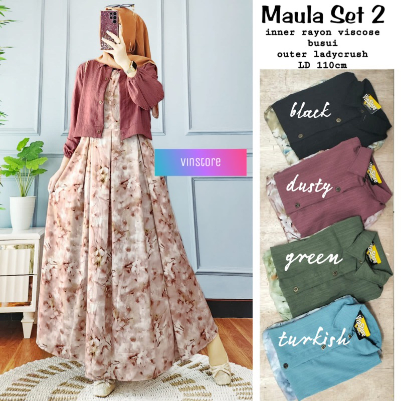 MAULA SET  2 , SETELAN INNER DRESS MOTIF DAN CARDI POLOS HQ TERBARU TERMURAH by vinstore | 020623