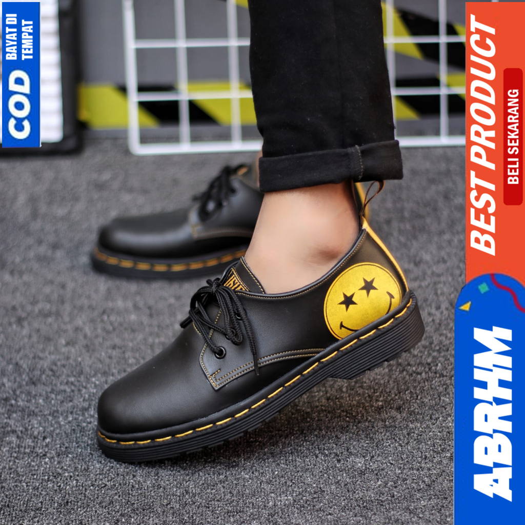 ABRHM Sepatu Formal Docmart Low Boot Pantofel Casual Kerja Hitam Pria