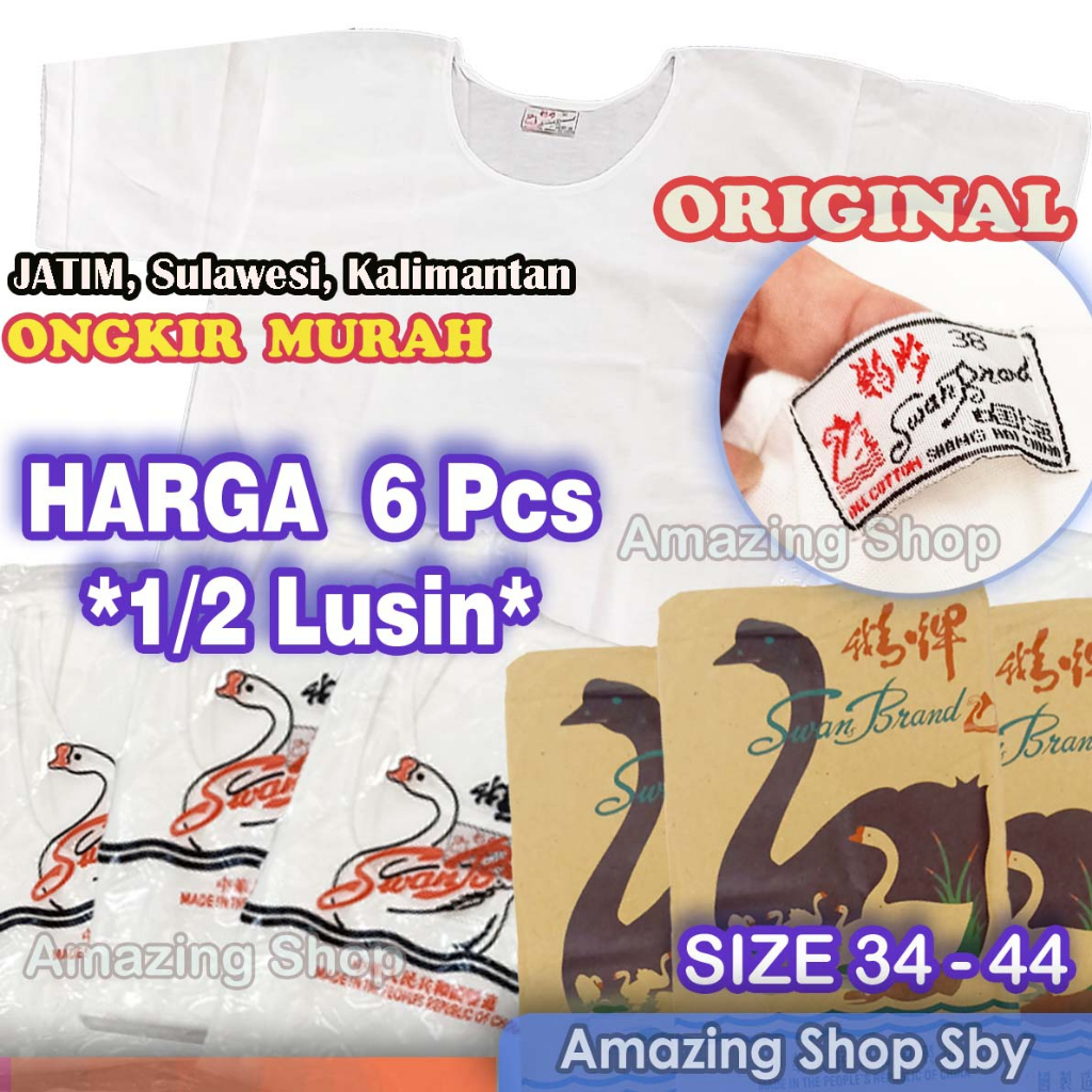 Grosir 1/2 Lusin Kaos Oblong Pria Swan Brand Harga untuk 6Psc