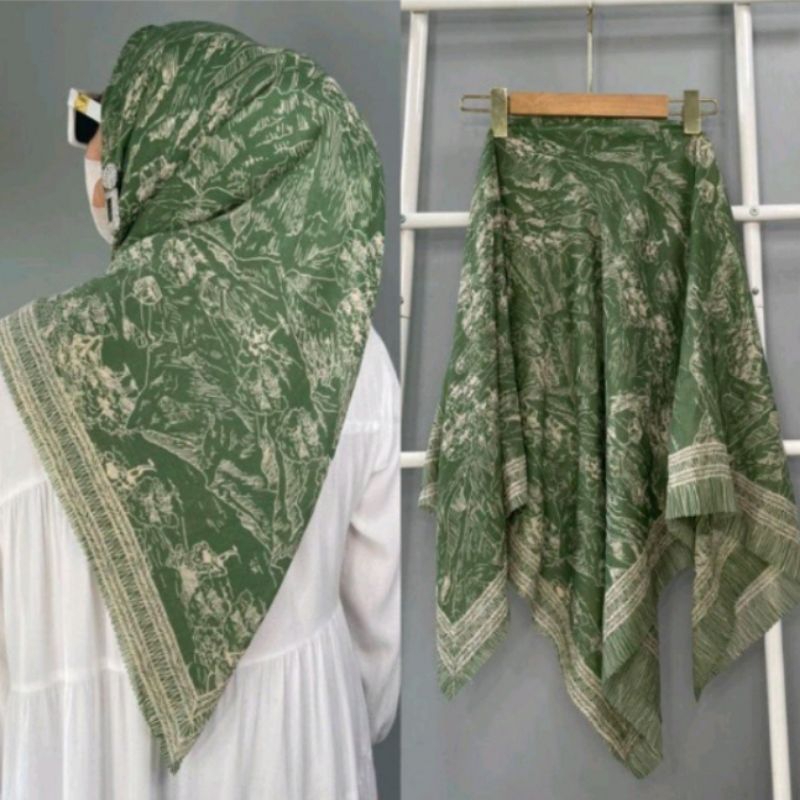 [READY] Jilbab Segi Empat Motif Panorama Hijau/ Hijab Segiempat Lasercut Voal Premium Panorama Hijau