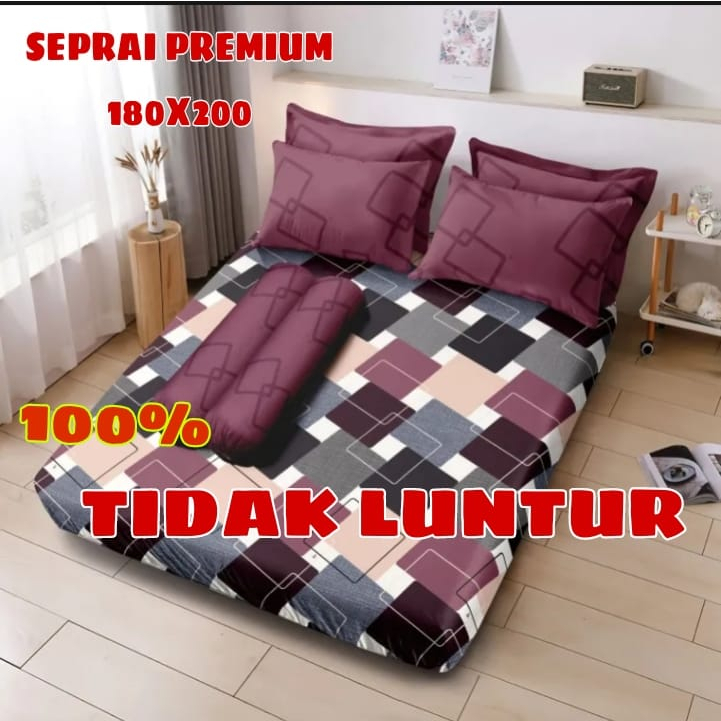 SEPRAI MOTIF KOTAK-KOTAK SEPRAI AESTHETIC KOREA UKURAN 180X200 LENGKAP 1 SARUNG BANTAL DAN 1 SARUNG GULING