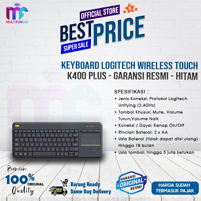 Keyboard LOGITECH Wireless Touch K400 PLUS - Garansi Resmi