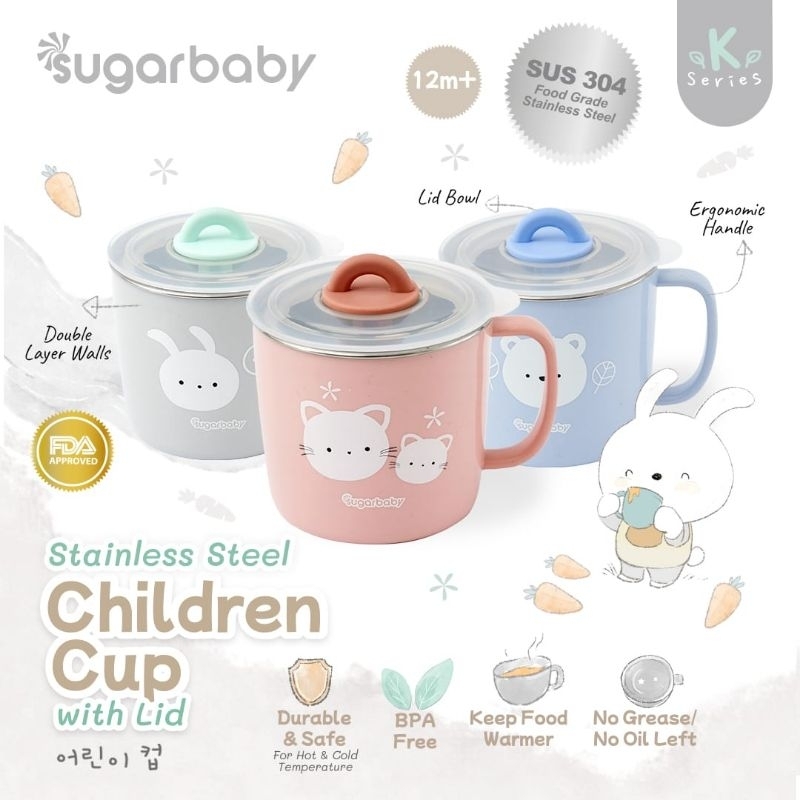 Sugar Baby Stainless Steel CHILDREN LUNCH BOX / BOWL witk LID / CUP with LID / SPOON &amp; FORK Set / Healthy SILICONE BIB / Feeding Ecer / Alat Makan Bayi Anak