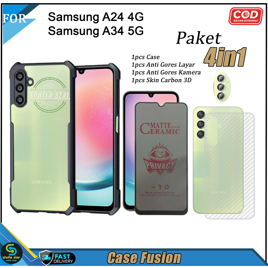 Paket 4in1 Case Samsung A24 4G A34 5G A54 5G Softcase Fusion Shockproof Transparan Casing