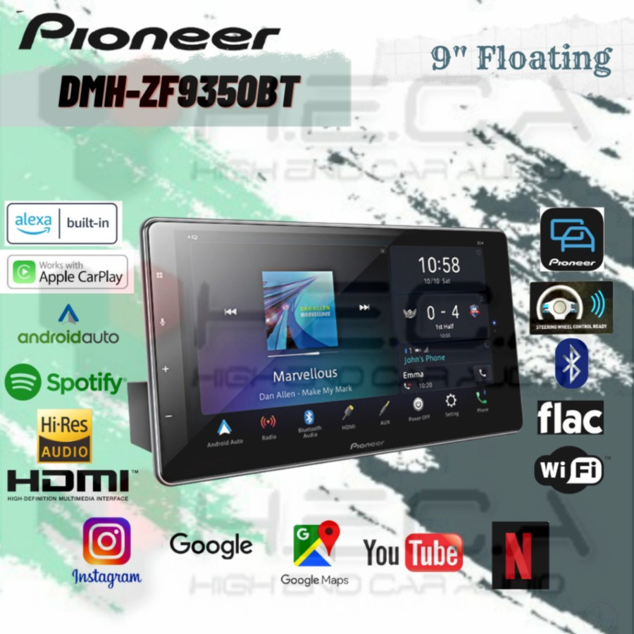 Pioneer DMH-ZF9350BT Floating Head Unit 9" Inch Single Din Layar Tape