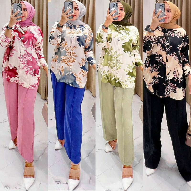 Betrice Set, SETELAN RAYON CANTIK MODIS FIT XXL LD 139 BAHAN TOP RAYON PREMIUM PANTS CRINKLE IMPORT KANCING AKTIF TERMURAH OOTD KEKINIAN TERLARIS