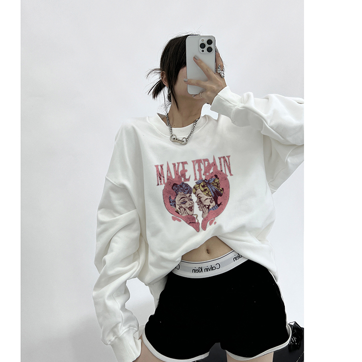 sweter wanita kekinian vintage cartoon graffiti print sweter basic lengan panjang sweater korean style