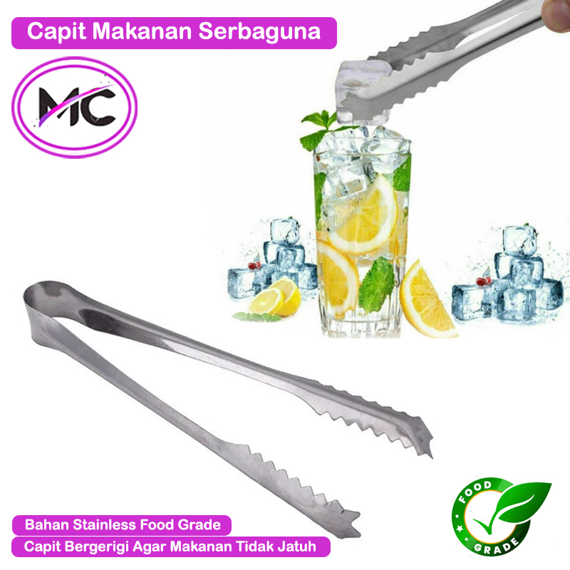 Jepitan Makanan Stainless Steel Capit Es Batu Tongs Pencapit Kue BBQ Serbaguna Anti Slip