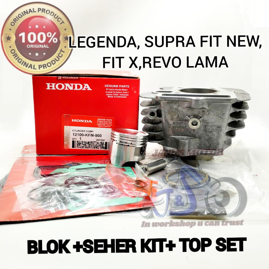 Blok seher + Piston Kit + Top set Supra fit New astrea Legenda Revo lama X S Honda KFM Kualitas original presisi awet dan tidak bocor silinder mesin ori asli ahm hgp paking
