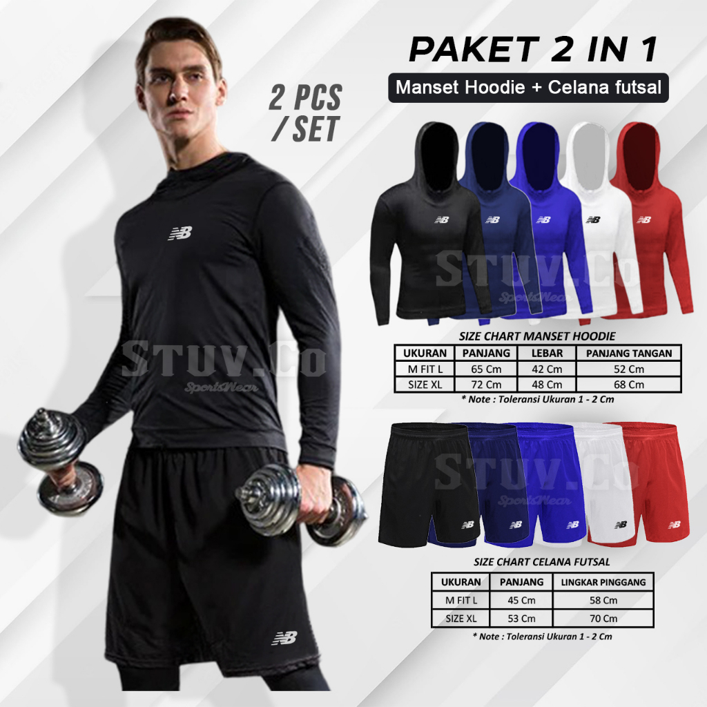 PAKET 2IN1 SETELAN OLAHRAGA MANSET HOODIE DAN CELANA FUTSAL 5 WARNA