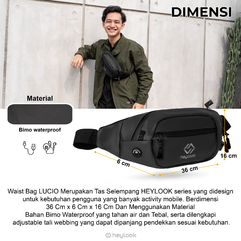 Tas Selempang Waterproof Premium Waist Bag Pria Tas Selempangan Pria Wanita Polos Premium Hitam Murah Tebal Keren Tas Cowok